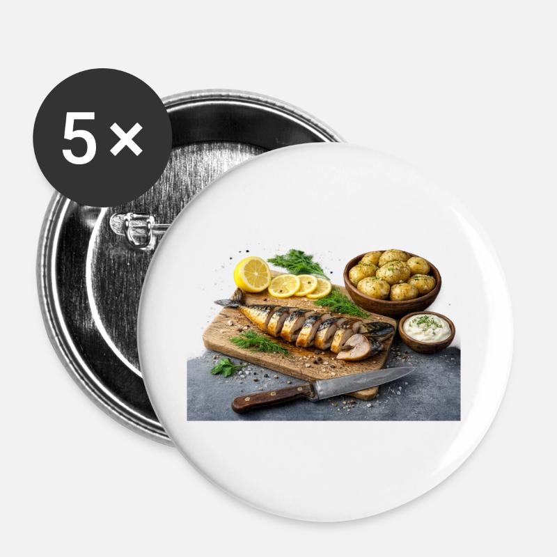 smoked mackerel - Buttons large 2.2''/56 mm (5-pack) - white