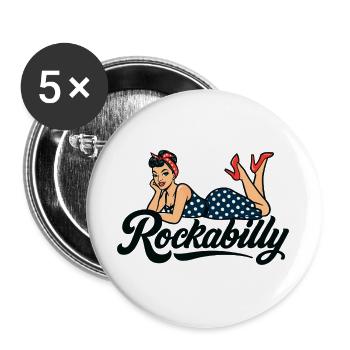 Rockabilly Pin-Up: Vintage Woman in Petticoat Dress - Buttons large 2.2''/56 mm (5-pack) - white - Front