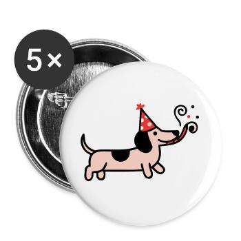 Party Dachshund Birthday Dog - Buttons large 2.2''/56 mm (5-pack) - white - Front
