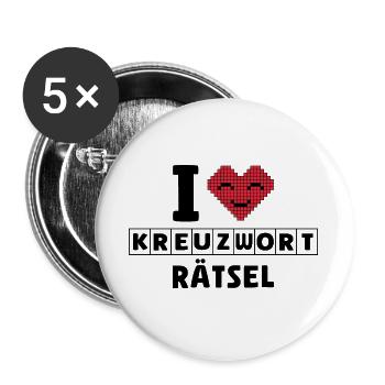 Ich liebe Kreuzworträtzel, Denksport - Buttons groß 56 mm (5er Pack) - Weiß - Vorne