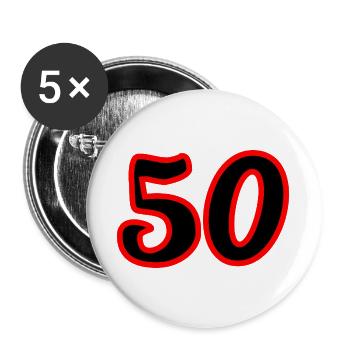 50. 50 JAHRE. 50-JÄHRIGES JUBILÄUM. 50-JÄHRIGES JUBILÄUM. - Buttons groß 56 mm (5er Pack) - Weiß - Vorne