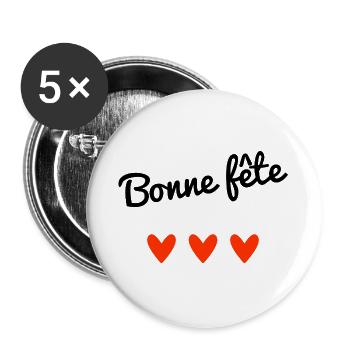 BONNE FÊTE. FÊTE DES MÈRES. FÊTE DES PÈRES. FÊTE - Lot de 5 grands badges (56 mm) - blanc - Devant