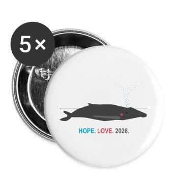 Espoir d’ESPOIR Minimaliste Baleine 2026 | Wal Herz Design - Lot de 5 grands badges (56 mm) - blanc - Devant