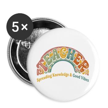 Lachen, Wissen & Gute Vibes - Buttons groß 56 mm (5er Pack) - Weiß - Vorne