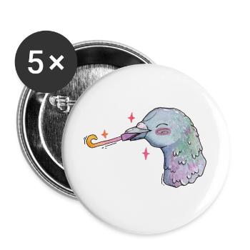Aquarell Taube Geburtstag mit Sternen und Tröte - Buttons groß 56 mm (5er Pack) - Weiß - Vorne