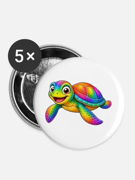 Bunte Schildkröte Cartoon lustiges Tier - Buttons groß 56 mm (5er Pack) - Weiß