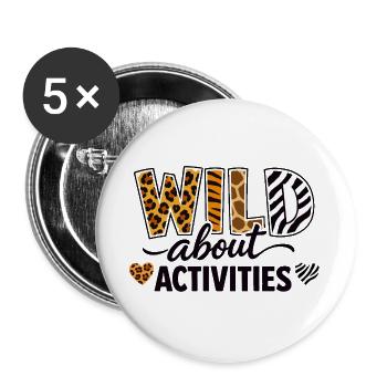 Wild About Activities Safari Design d’estampes animales - Lot de 5 grands badges (56 mm) - blanc - Devant