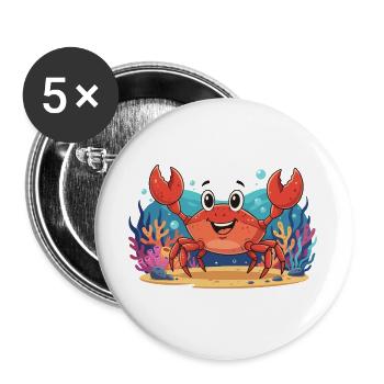 Fröhliche Unterwasserkrabbe - Buttons groß 56 mm (5er Pack) - Weiß - Vorne