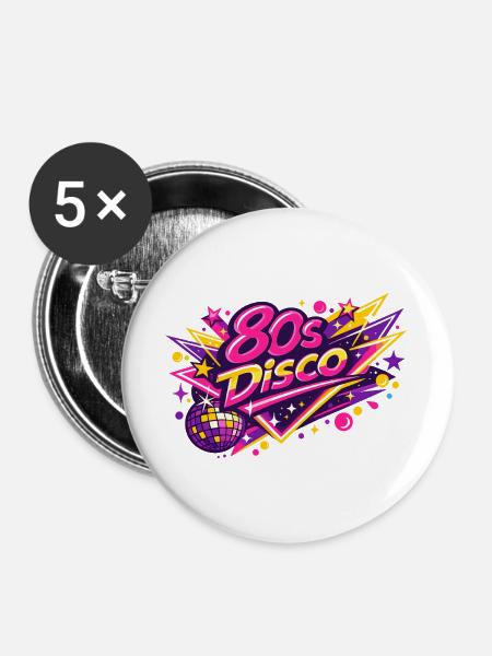 Retro 1980 80s Disco - Buttons groß 56 mm (5er Pack) - Weiß