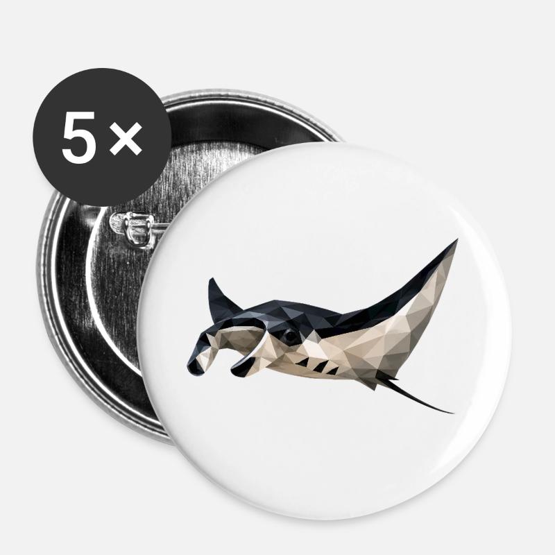 Geometric Manta Ray Art Print - Buttons large 2.2''/56 mm (5-pack) - white