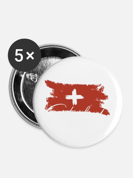 Schweiz Fahne - Buttons groß 56 mm (5er Pack) - Weiß
