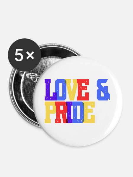 Liebe und Pride Regenbogen - Buttons groß 56 mm (5er Pack) - Weiß