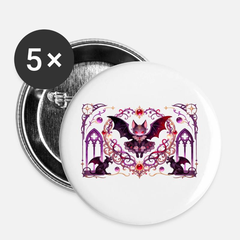 Gothic Vampire Cat Dark Fantasy Witchy Design - Buttons large 2.2''/56 mm (5-pack) - white