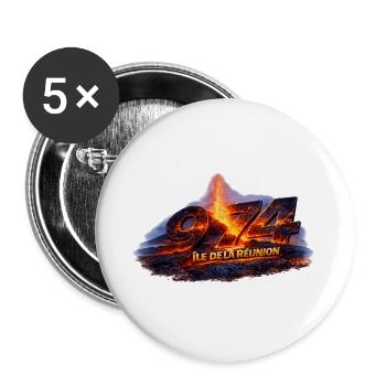 Volcan 974 Île de la Réunion - Lot de 5 grands badges (56 mm) - blanc - Devant
