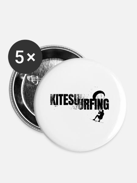 Schriftzug Kitesurfing - Buttons groß 56 mm (5er Pack) - Weiß