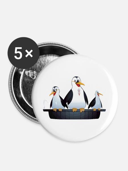 Infusion Pinguine im Bad - Buttons groß 56 mm (5er Pack) - Weiß