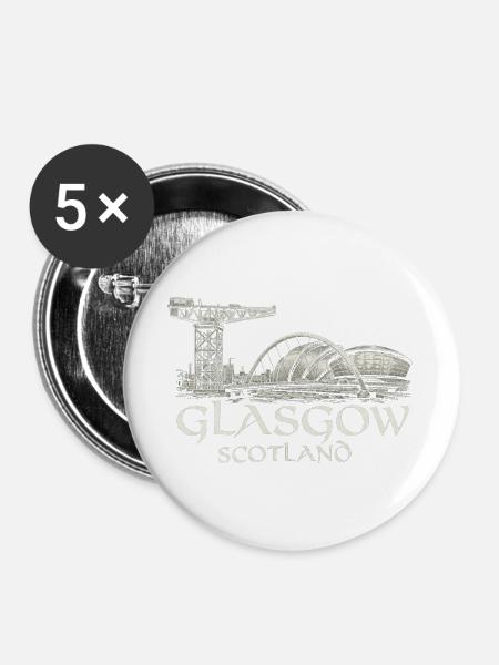 Glasgow Skyline-Emblem - Buttons groß 56 mm (5er Pack) - Weiß