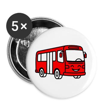 Bus-Cartoon - Buttons groß 56 mm (5er Pack) - Weiß - Vorne