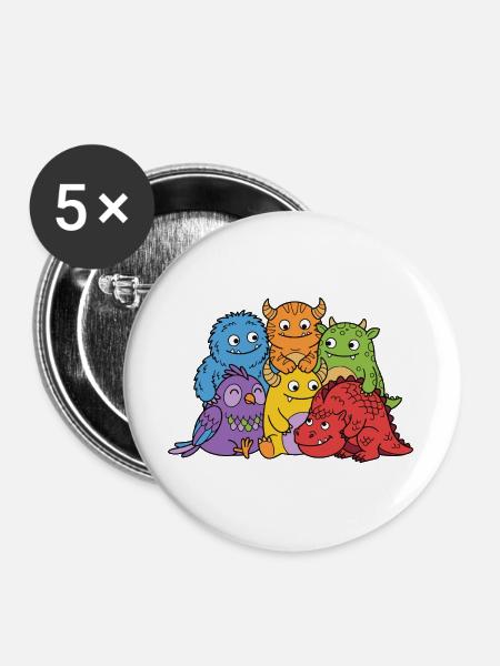 Niedliche Monster - Buttons groß 56 mm (5er Pack) - Weiß