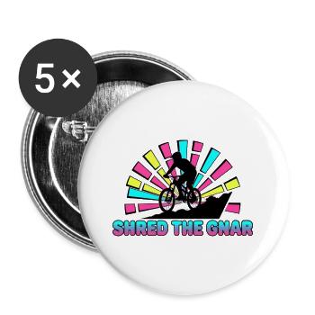 90er Neon Shred The Gnar Mountain Biker - Buttons groß 56 mm (5er Pack) - Weiß - Vorne