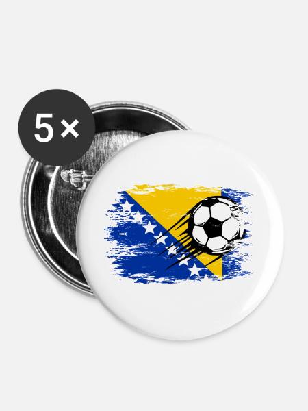 Bosnien Flagge Fußball used - Buttons groß 56 mm (5er Pack) - Weiß