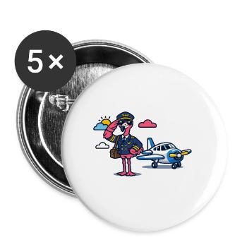 Flamingo pilot on propeller plane - Buttons large 2.2''/56 mm (5-pack) - white - Front