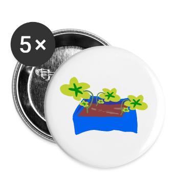 Blauer Pflanzentopf mit Kleeblättern - Buttons groß 56 mm (5er Pack) - Weiß - Vorne
