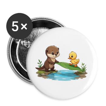 Flussfreund Otter und Ente - Buttons groß 56 mm (5er Pack) - Weiß - Vorne