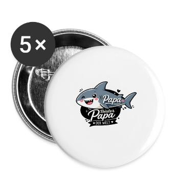 Bester Papa Hai mit Herz - Buttons groß 56 mm (5er Pack) - Weiß - Vorne