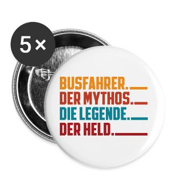 Busfahrer Mythos Legende Held - Buttons groß 56 mm (5er Pack) - Weiß - Vorne