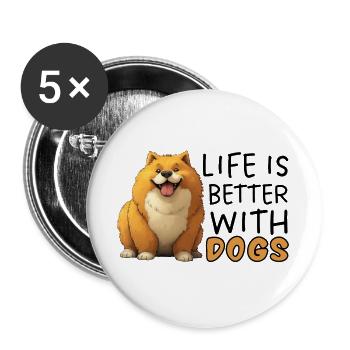 La vie est meilleure avec les chiens Pembroke Welsh Corgi - Lot de 5 grands badges (56 mm) - blanc - Devant