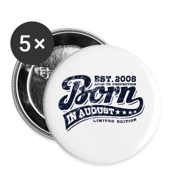 Born in August 2008 - Geburtstag - Geschenk - Buttons groß 56 mm (5er Pack) - Weiß - Vorne