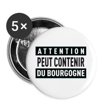 Attention Peut Contenir Du Bourgogne T-Shirt Ca... - Lot de 5 grands badges (56 mm) - blanc - Devant