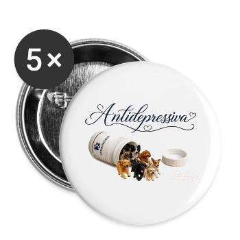 Antidepressive Hundeliebe - Buttons groß 56 mm (5er Pack) - Weiß - Vorne