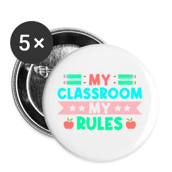 Enseignante de maternelle Classe Mes règles Maternelle - Lot de 5 grands badges (56 mm) - blanc - Devant
