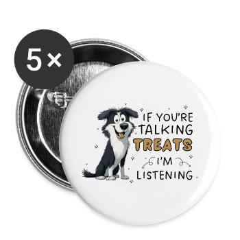 Border Collie Treats Funny Dog Design - Buttons large 2.2''/56 mm (5-pack) - white - Front