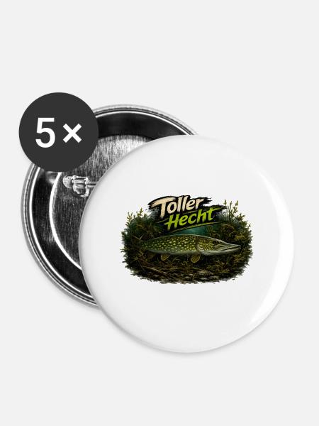 Toller Hecht – Deutscher Hecht | Angler - Buttons groß 56 mm (5er Pack) - Weiß