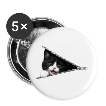 Süßes Kätzchen Reißverschluss Katze - Buttons groß 56 mm (5er Pack) - Weiß - Vorne