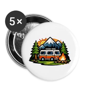 Bergcamping Wagen - Buttons groß 56 mm (5er Pack) - Weiß - Vorne