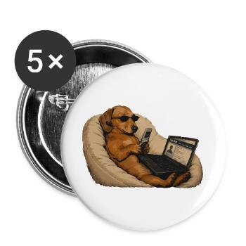 Hunde-Dackel-Laptop-Humor - Buttons groß 56 mm (5er Pack) - Weiß - Vorne
