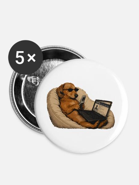 Hunde-Dackel-Laptop-Humor - Buttons groß 56 mm (5er Pack) - Weiß