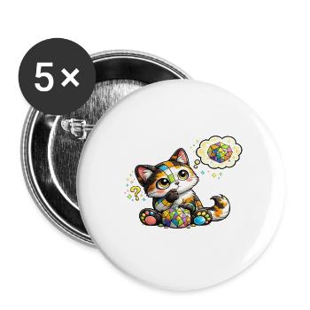 Katzenmosaik Traumkatzchen - Buttons groß 56 mm (5er Pack) - Weiß - Vorne
