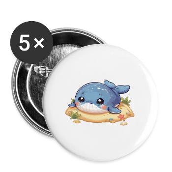 Whale on sandbank - Buttons large 2.2''/56 mm (5-pack) - white - Front