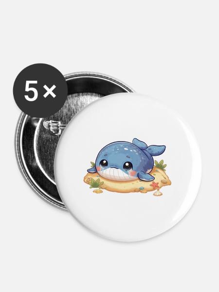 Wal auf Sandbank - Buttons groß 56 mm (5er Pack) - Weiß