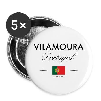 Vilamoura Portugal Coordinates Travel Souvenir - Buttons large 2.2''/56 mm (5-pack) - white - Front