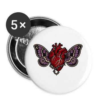 Anatomical Heart Gothic Moth Art - Buttons large 2.2''/56 mm (5-pack) - white - Front