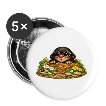 Cute mole with glasses - Buttons large 2.2''/56 mm (5-pack) - white - Front