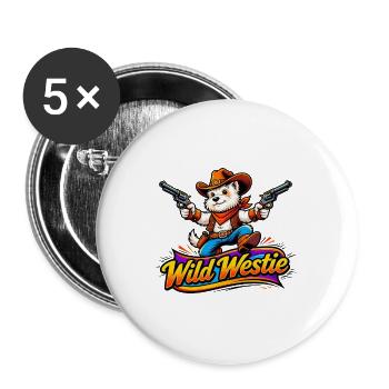 Wild Westie Cowboy Design (Original Design)  - Buttons large 2.2''/56 mm (5-pack) - white - Front