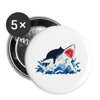 Chat Requin Humour océan  - Lot de 5 grands badges (56 mm) - blanc - Devant