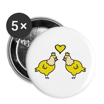Twin Chickens Heart Pair - Buttons large 2.2''/56 mm (5-pack) - white - Front
